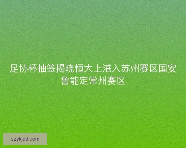 足协杯抽签揭晓恒大上港入苏州赛区国安鲁能定常州赛区